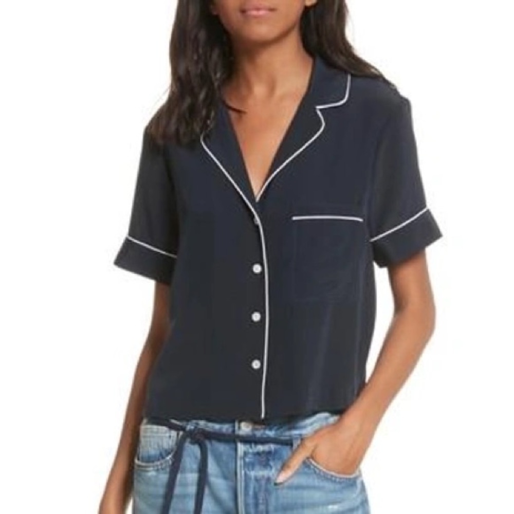 Frame Navy Silk Pajama Top XS